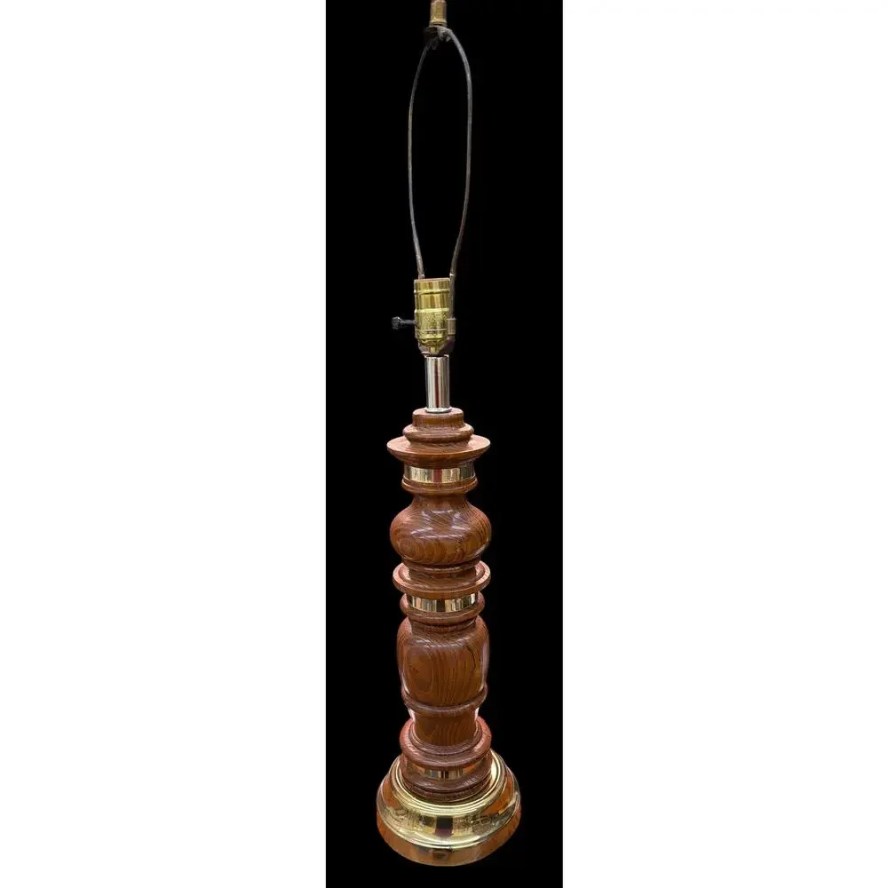 Vintage Solid Oak Brass Table Lamp Traditional Library Office 31